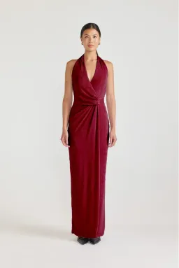 TOJHÀ Tamsin Halter Maxi Dress | Cherry Liqueur | Size 6 AU for rent on The Volte - image 1