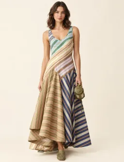 Zimmermann Clash Poplin Maxi Dress in Spliced Stripes Size 0/AU8 for rent on The Volte - image 1