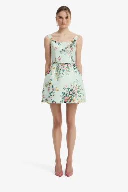 Leo Lin Lyra Mini Dress Posy Floral Print in Mint Size AU 12 for rent on The Volte - image 1
