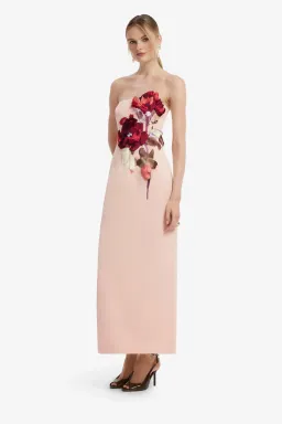 Leo Lin Rayna Embroidered Bustier Maxi Dress in Reverie Print in Nectar Size AU 12 for rent on The Volte - image 1