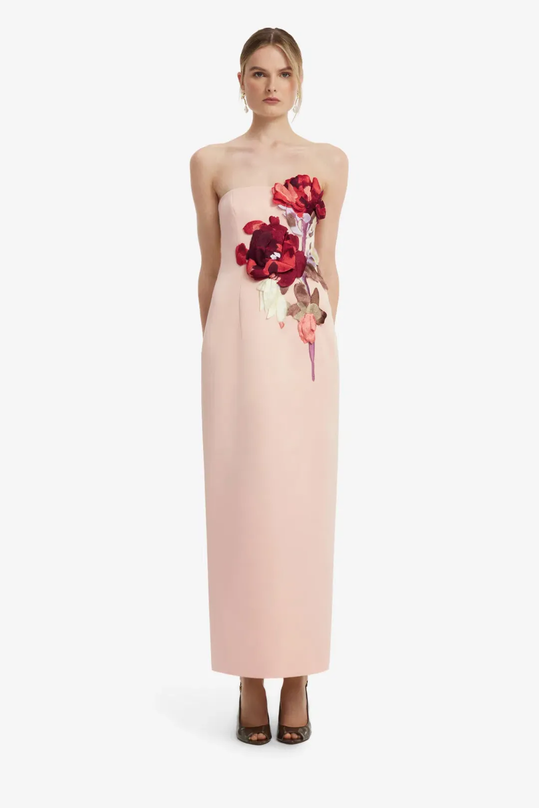 Leo Lin Rayna Embroidered Bustier Maxi Dress in Reverie Print in Nectar Size AU 10 for rent on The Volte - main image