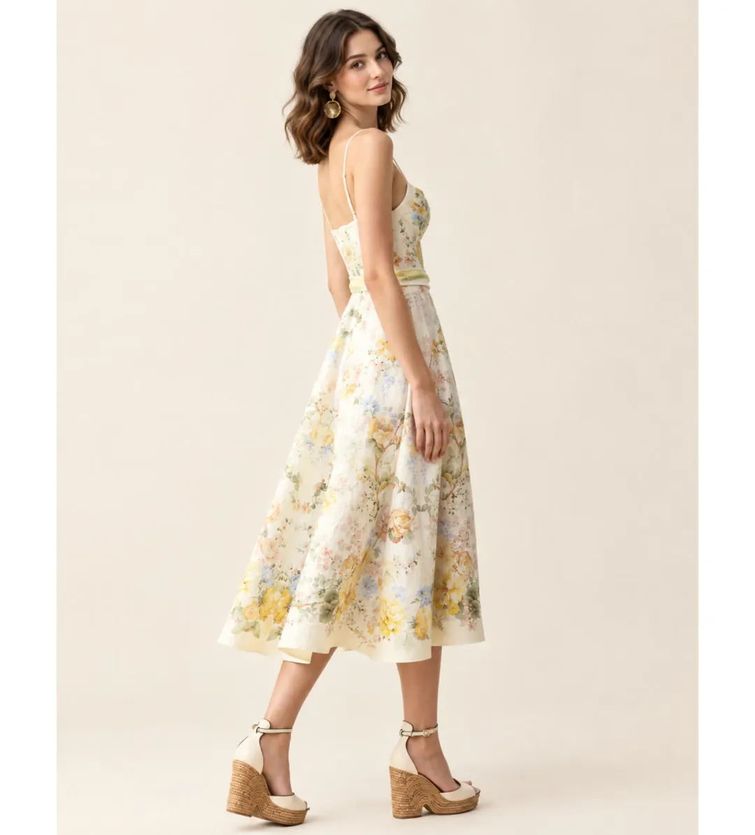 Zimmermann Clash Tuck Midi Dress in Citrus Blooms Size 0/AU8 for rent on The Volte - main image