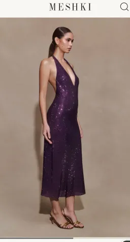 Meshki Genie Diamante Halter Midi Dress - Purple for rent on The Volte - image 3