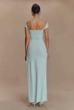 Meshki Aurora Slinky And Mesh Split Maxi Dress Lagoon for rent on The Volte - image 2