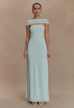 Meshki Aurora Slinky And Mesh Split Maxi Dress Lagoon for rent on The Volte - image 1