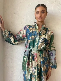 Alemais Loretta Patchwork Midi Shirt Dress Size 12AU Belt Floral Linen for rent on The Volte - image 6