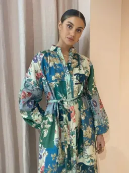 Alemais Loretta Patchwork Midi Shirt Dress Size 12AU Belt Floral Linen for rent on The Volte - image 8
