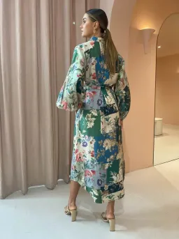 Alemais Loretta Patchwork Midi Shirt Dress Size 12AU Belt Floral Linen for rent on The Volte - image 3