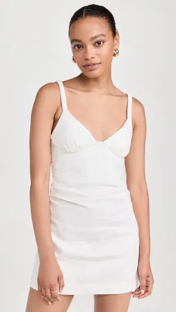 SIR Primrose Ruched Linen Mini Dress In Ivory White | Size 2 AU 10 UK 10 US 6 for rent on The Volte - image 2