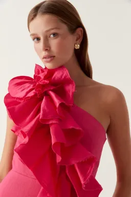Aje Adelia Ruffle Midi Dress in Bougainvillea Red Size 16 for rent on The Volte - image 3