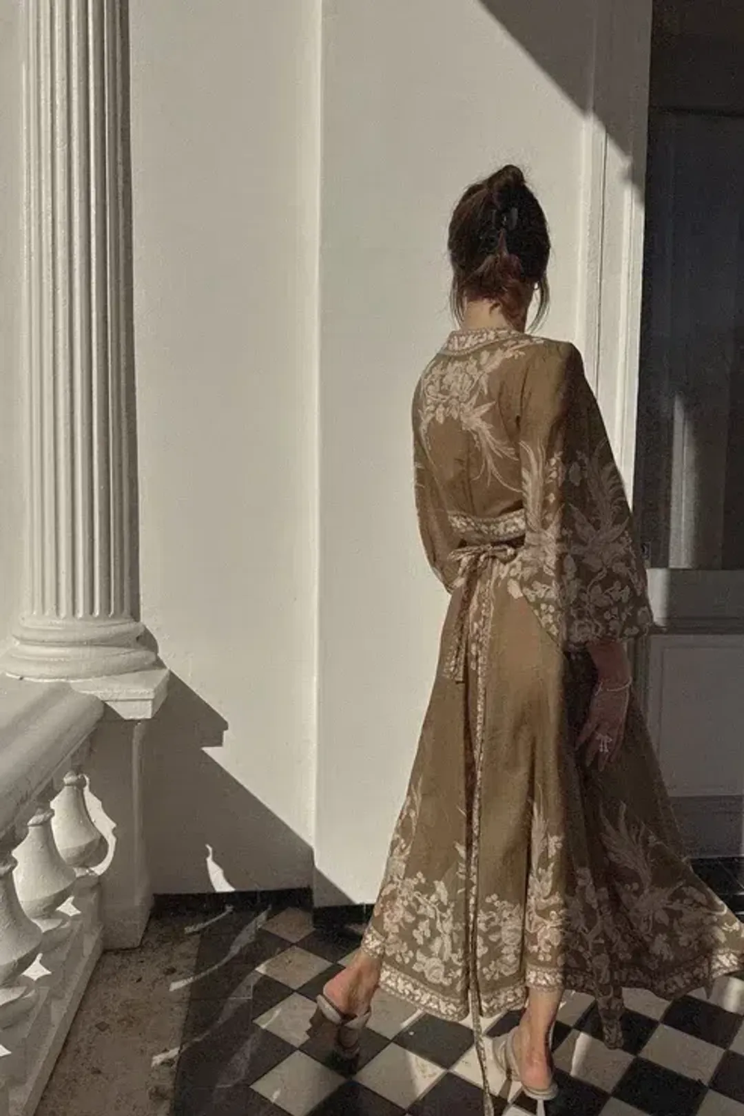 Zimmermann Anneke Wrap Dress in Olive Green Size 1 / AU 10 for rent on The Volte - main image