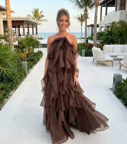 Aje Pandorea Layered Maxi Dress in Carob Brown Size AU 8 for rent on The Volte - image 1