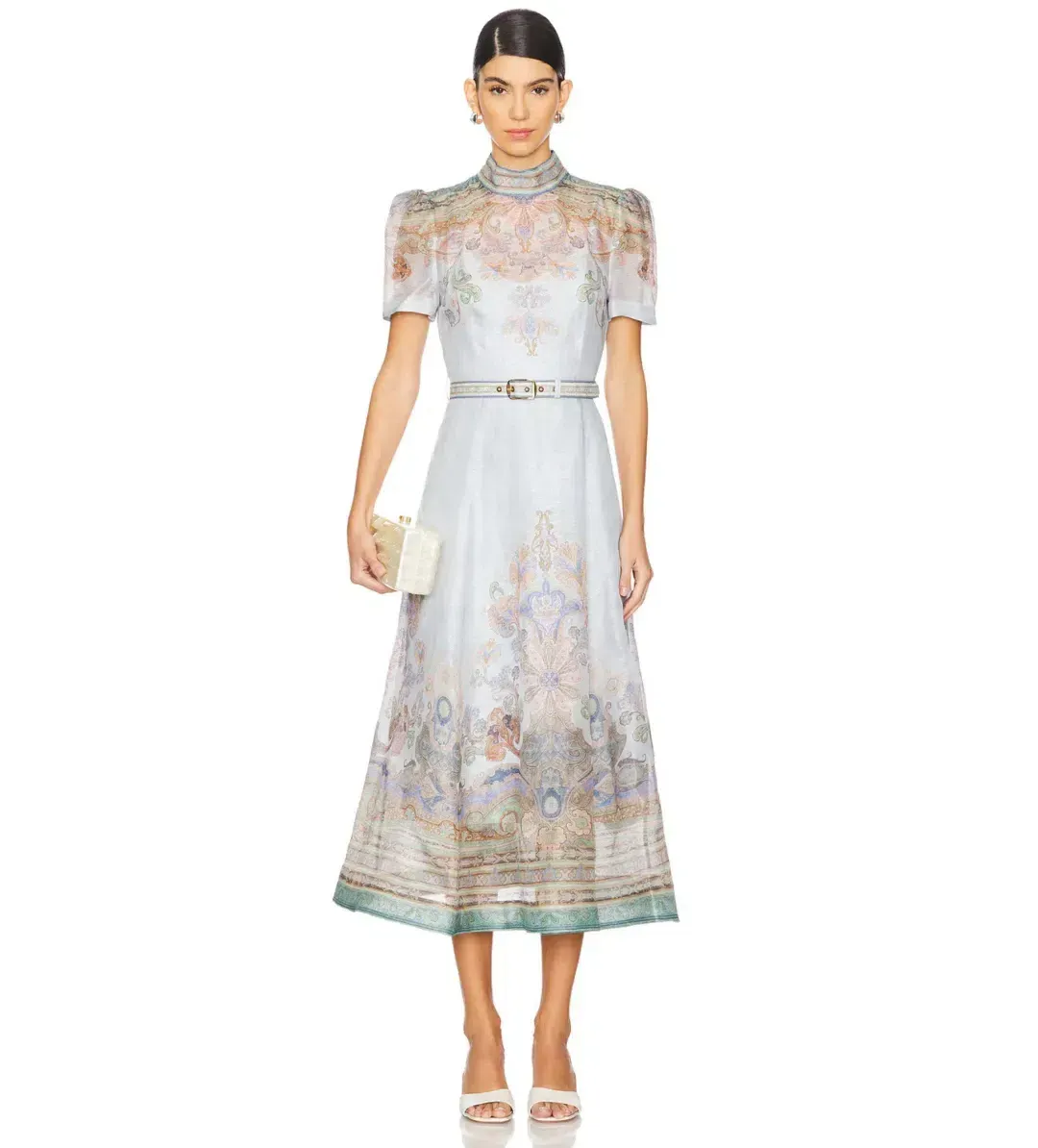 ZIMMERMANN EDEN BELTED MIDI DRESS BLUE PAISLEY SIZE 2 AU 12 for rent on The Volte - main image