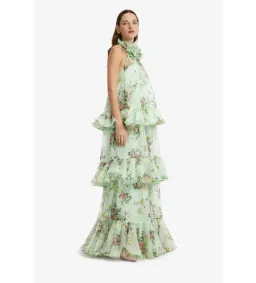 Leo Lin Thalia Halterneck Tiered Maxi Dress in Posy Print in Mint Size AU10 for rent on The Volte - image 2