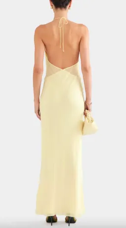 VENROY Low Back Layered Silk Halter Dress in Pale Yellow Size S / AU 8  for rent on The Volte - image 2