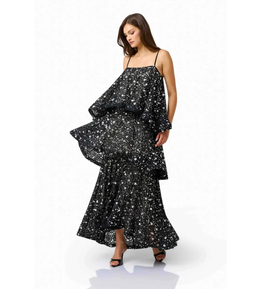 Elliatt Auielle Tiered Maxi Dress in Black Size S/AU8 for rent on The Volte - main image