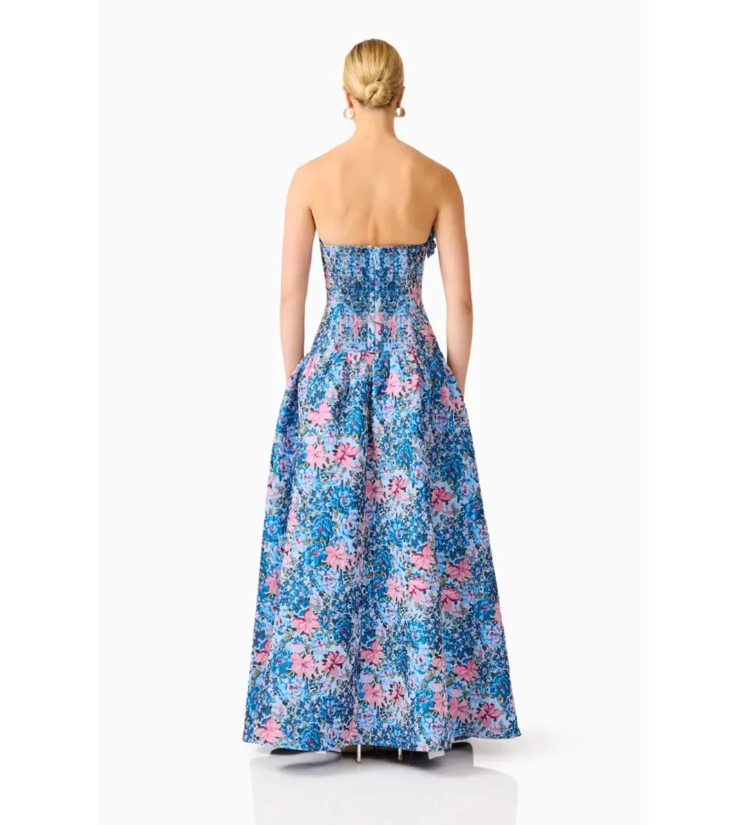 Elliatt Antheris A-Line Gown in Blue & Pink Floral Size L/AU12 for rent on The Volte - main image
