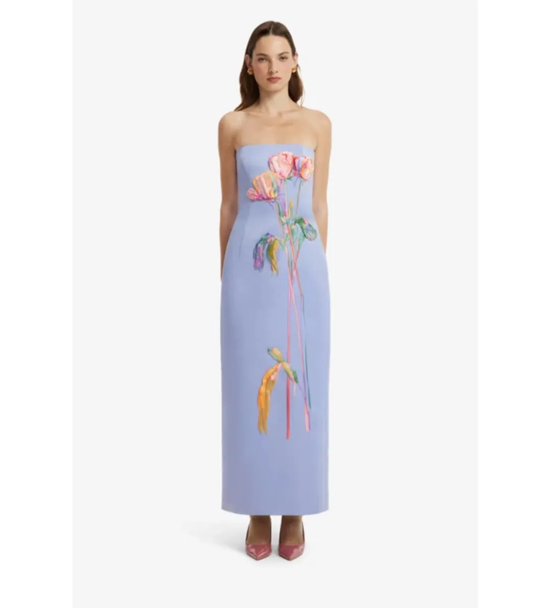 Leo Lin Rayna Embroidered Bustier Maxi Dress in Rose in Perinwinkle Size AU12 for rent on The Volte - main image