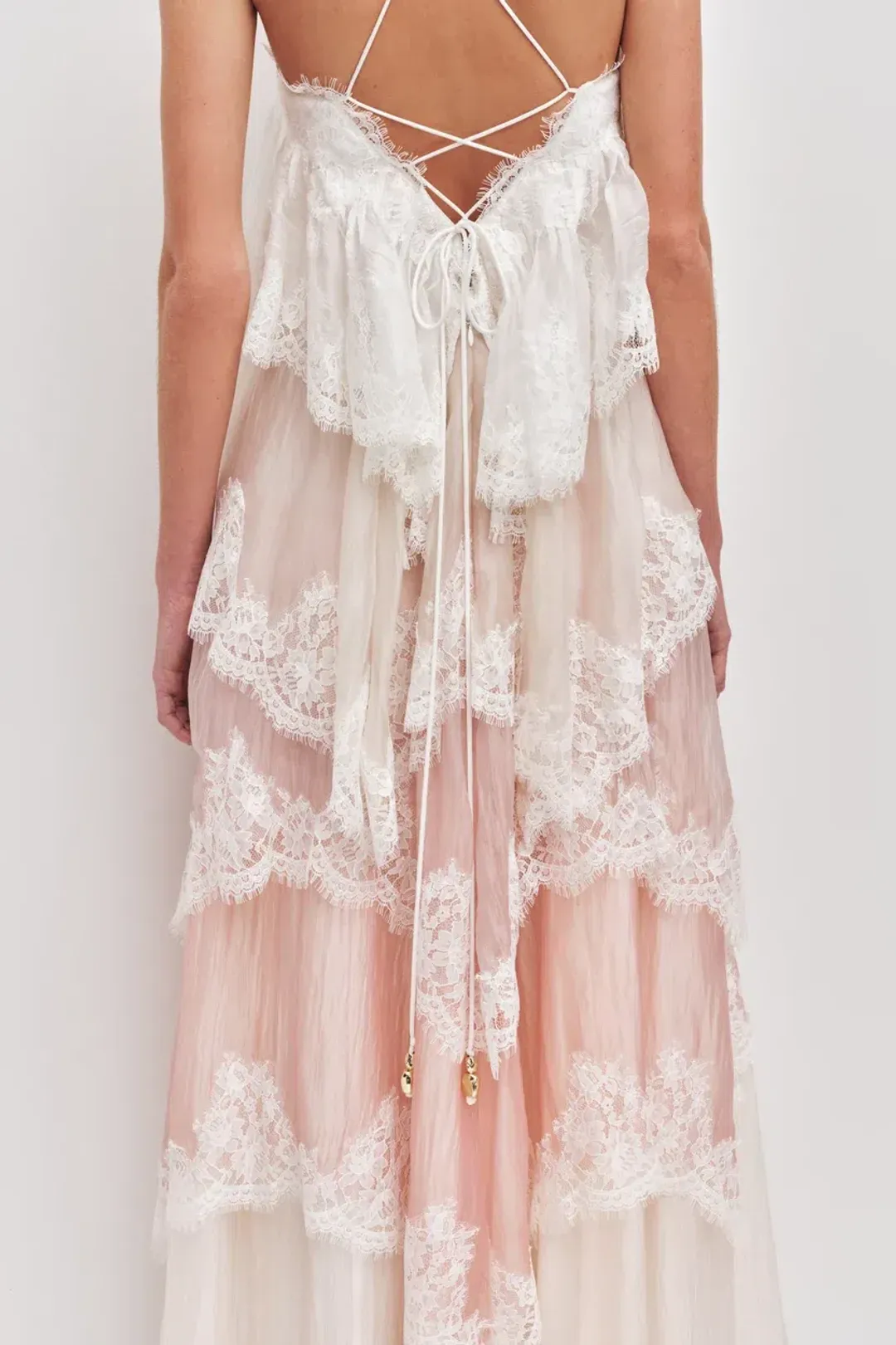 Brand New🩷 Aje Ophelia Lace Gown Size 12 in Multi Pink & Ivory 🩷 for rent on The Volte - main image