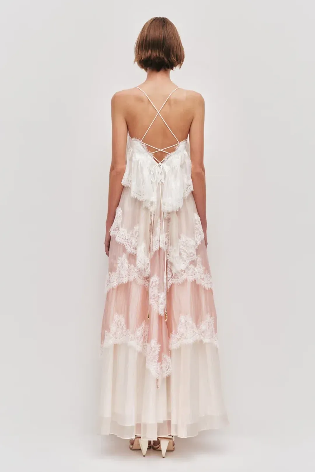  Brand New🩷 Aje Ophelia Lace Gown Size 12 in Multi Pink & Ivory 🩷 for rent on The Volte - main image