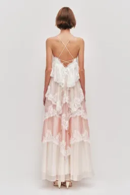  Brand New🩷 Aje Ophelia Lace Gown Size 12 in Multi Pink & Ivory 🩷 for rent on The Volte - image 8