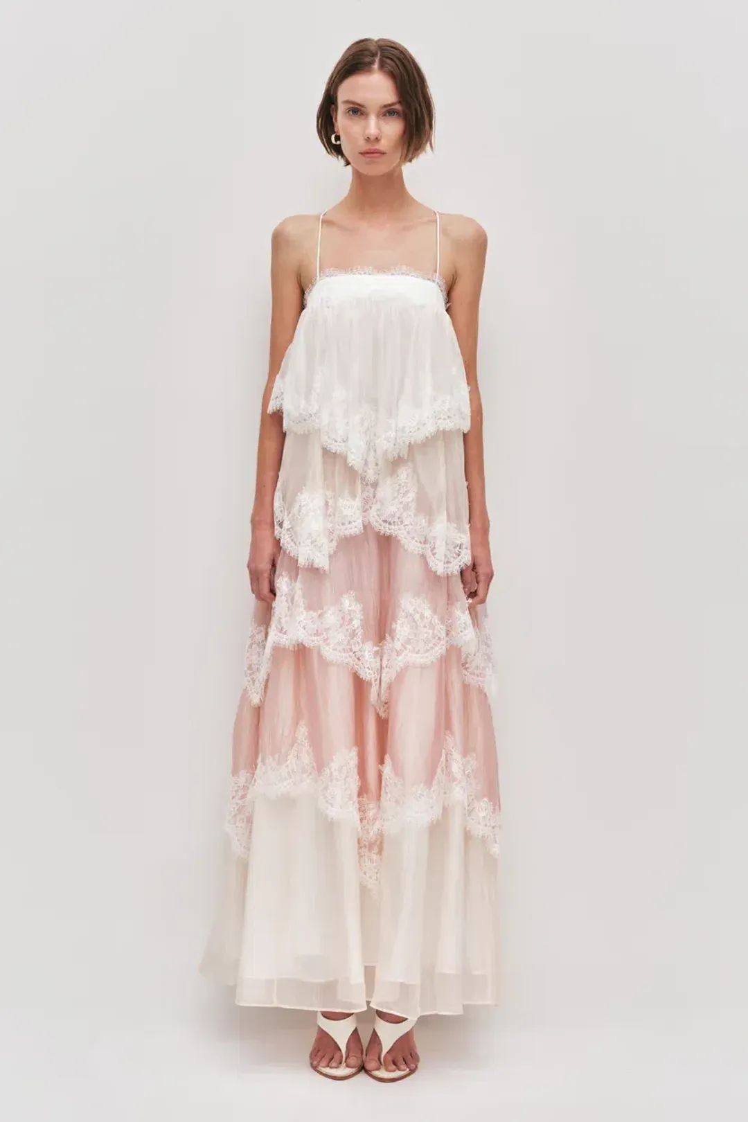  Brand New🩷 Aje Ophelia Lace Gown Size 12 in Multi Pink & Ivory 🩷 for rent on The Volte - main image