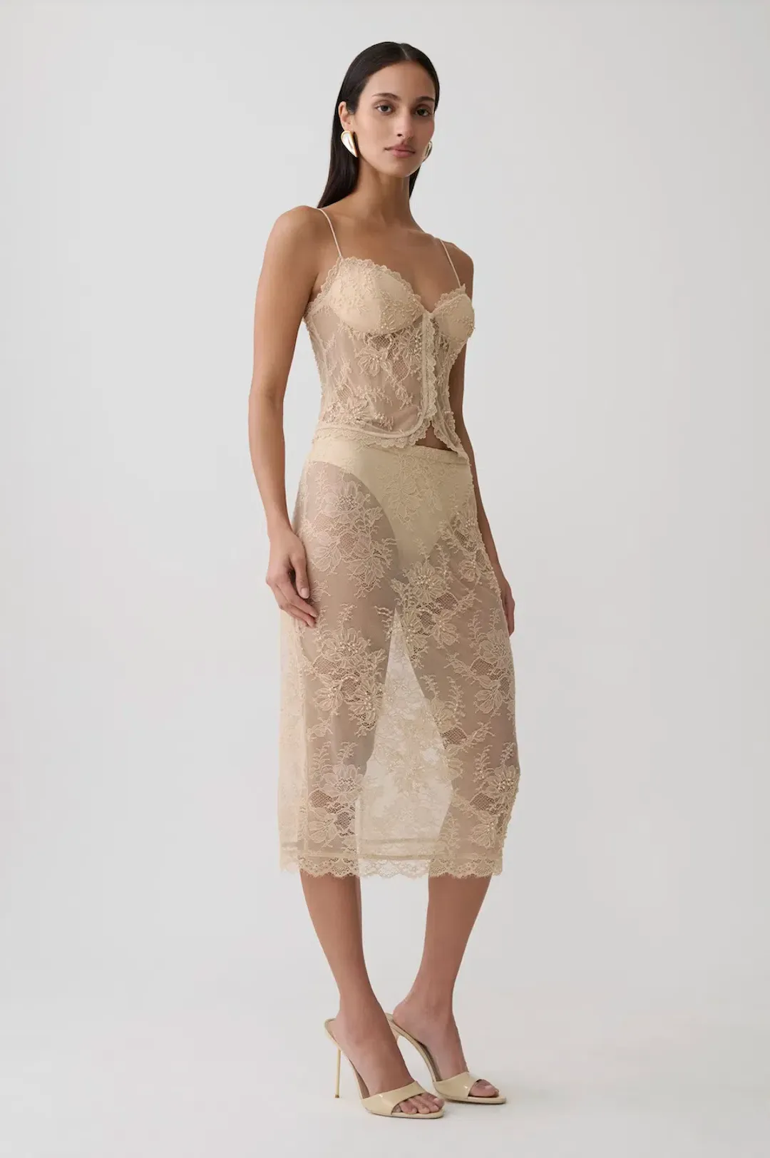 MESHKI Marcelle Lace Top & Midi Skirt. Size S (8 AU) for rent on The Volte - main image