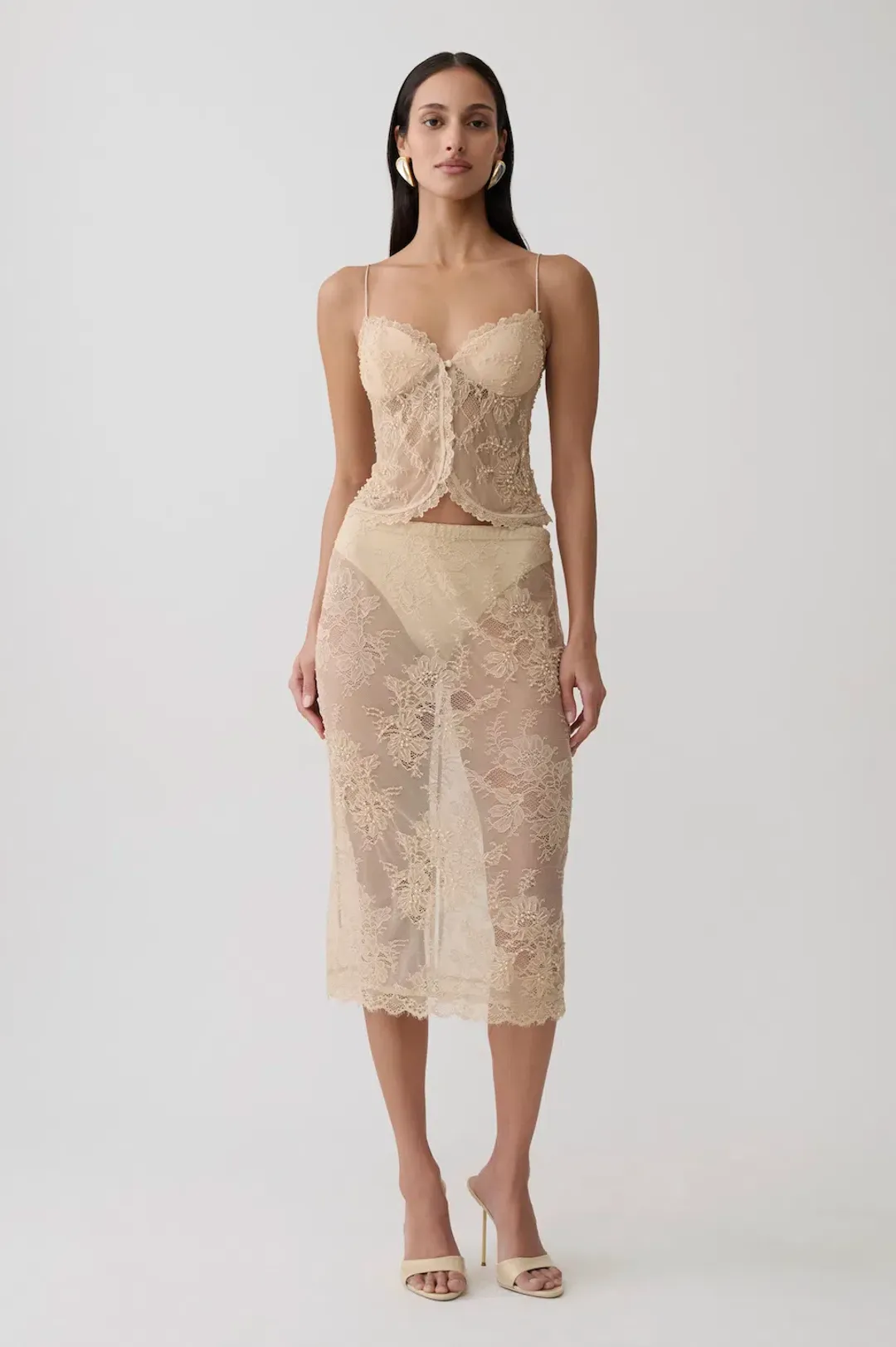 MESHKI Marcelle Lace Top & Midi Skirt. Size S (8 AU) for rent on The Volte - main image