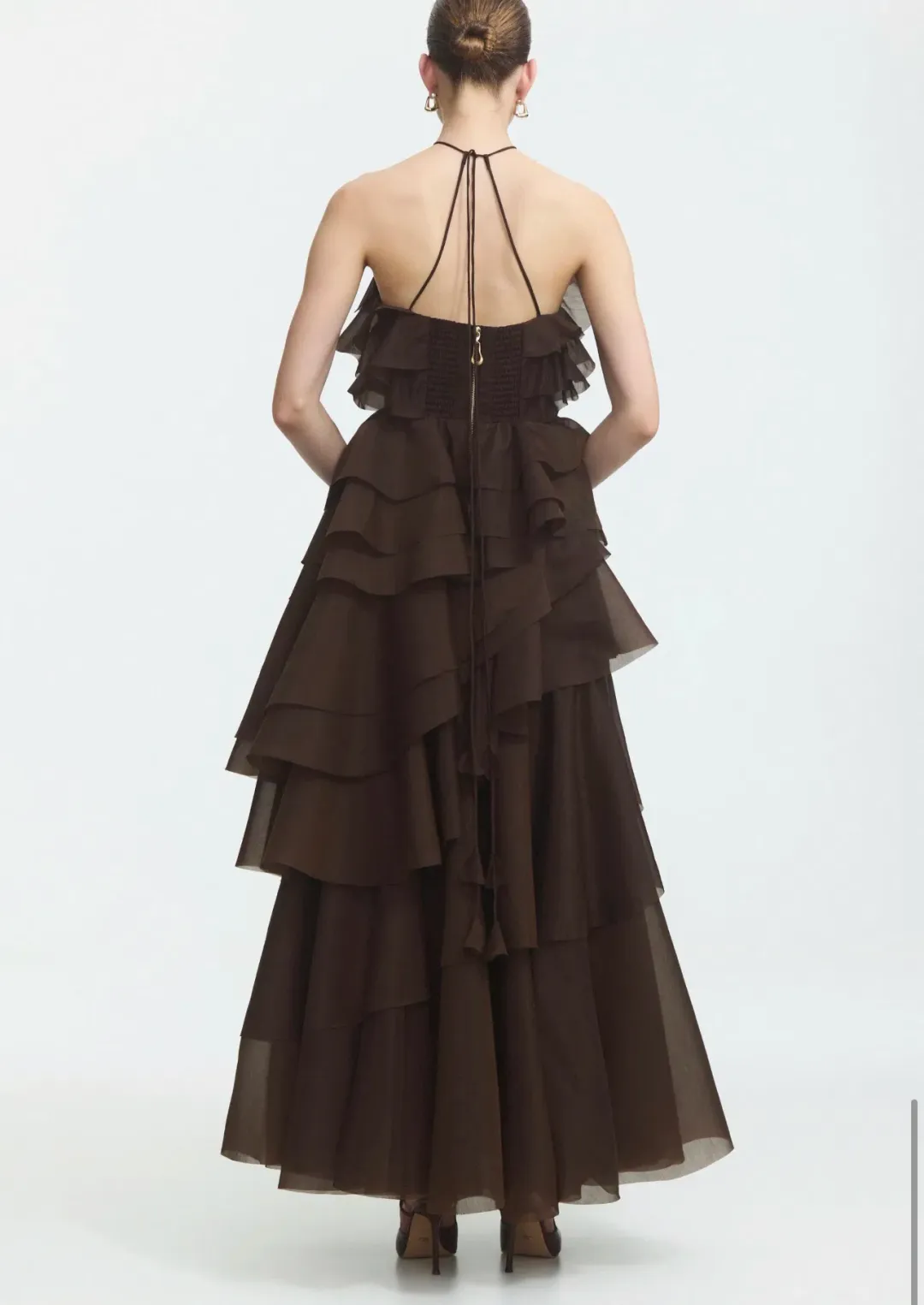 Aje villa gown size 14 chocolate brown  for rent on The Volte - main image