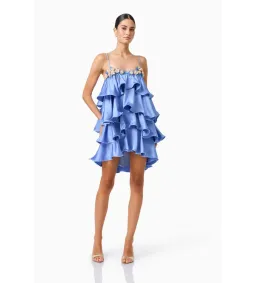 Elliatt Poselia Tiered Mini Dress in Slate Blue Size S/AU8 for rent on The Volte - image 1