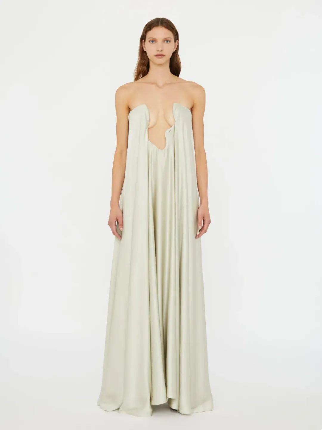 Christopher Esber Putty Textured Silk Salacia Strapless Gown. Size 8 AU for rent on The Volte - main image