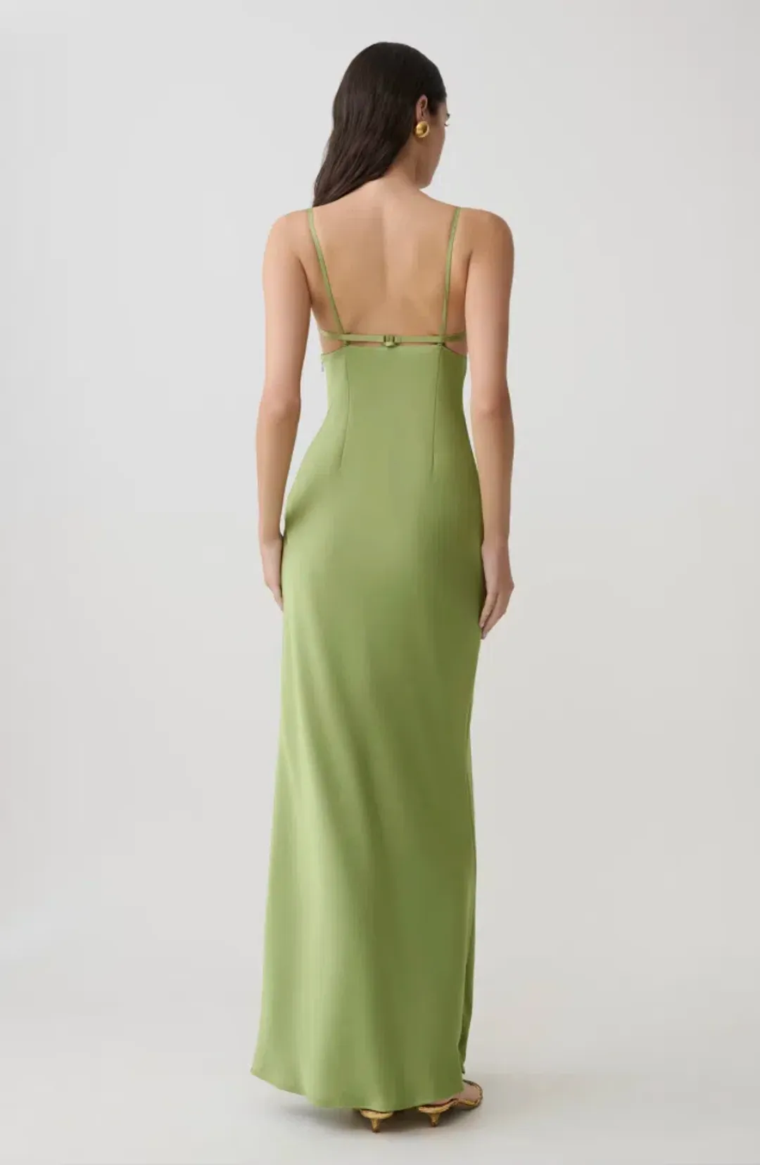 Meshki Fiorella Embellished Satin Maxi Dress - Pistachio, Size Small for rent on The Volte - main image