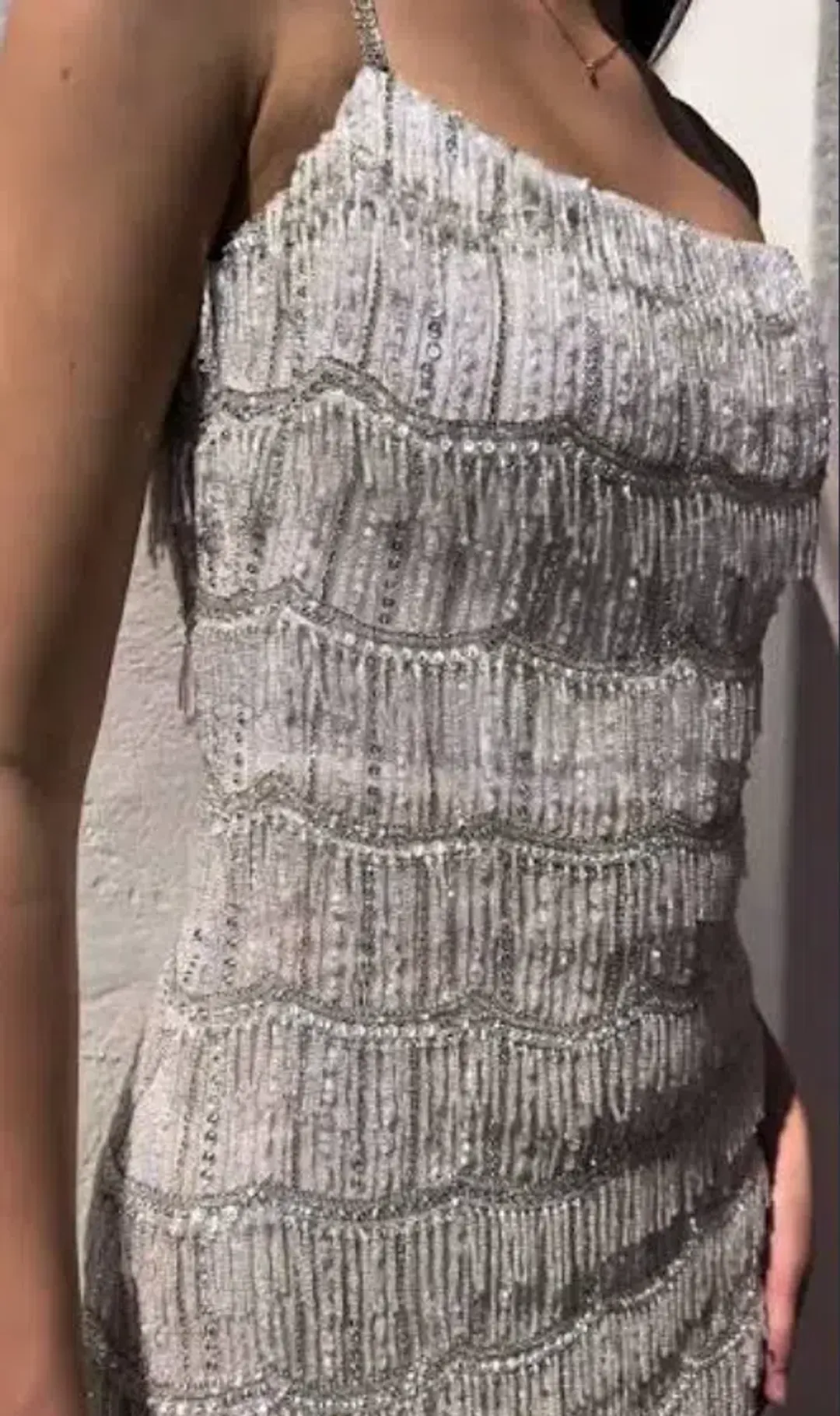 Rachel Gilbert Sadie Beaded Fringing Mini Dress in Ivory White Size 2 /AU 10 for rent on The Volte - main image