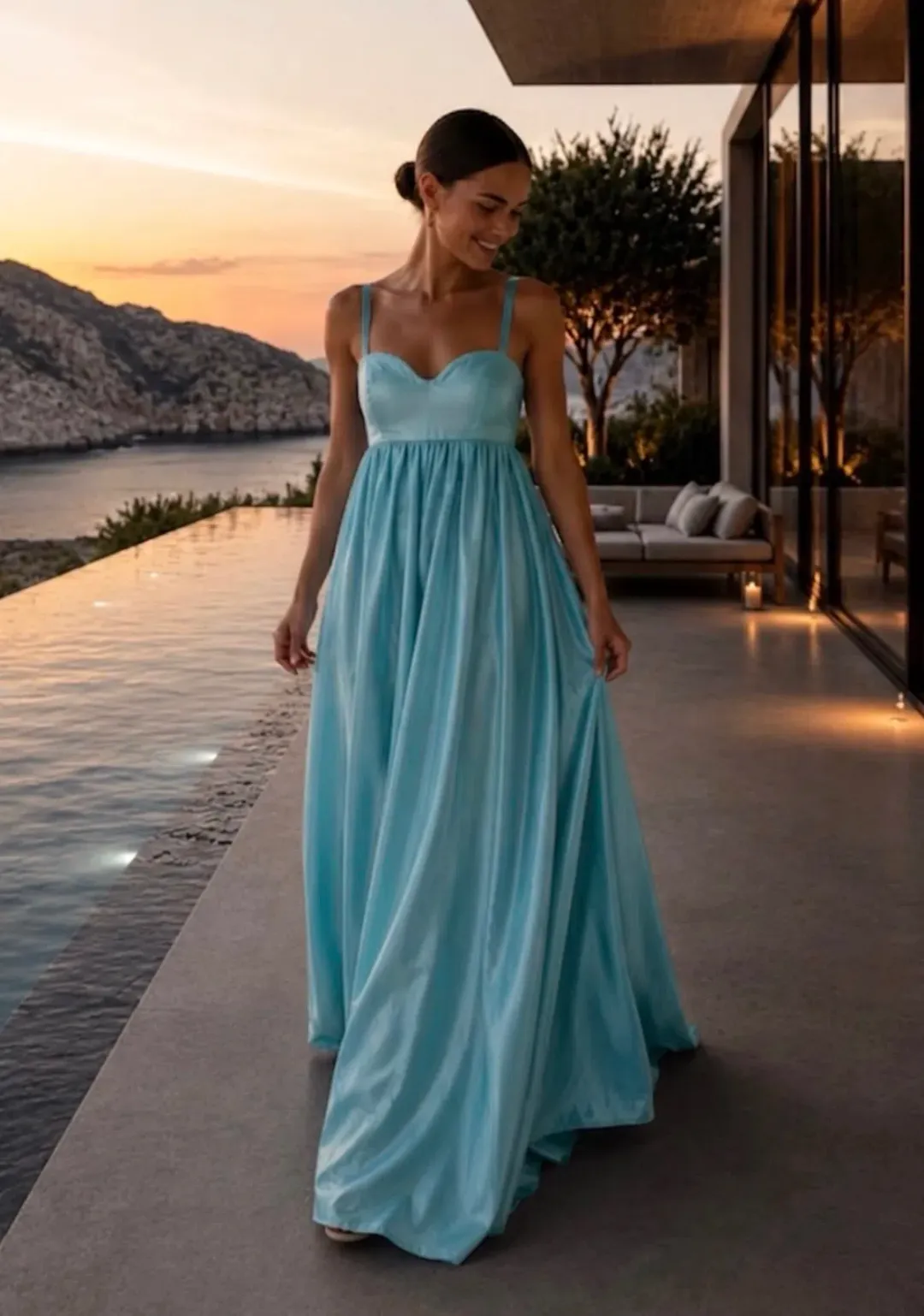 OROTON BODICE DETAIL GOWN LAKE BLUE SIZE 10 for rent on The Volte - main image