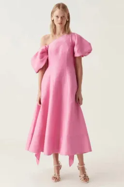 Aje Arista Tulip Sleeve Asymmetrical Midi Dress Cerise Pink Size 12 for rent on The Volte - image 2