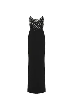 🖤 Rebecca Vallance Lynette Gown – Size AU 8 - Black Pearl Embellished Formal Maxi Dress – 🖤 for rent on The Volte - image 3