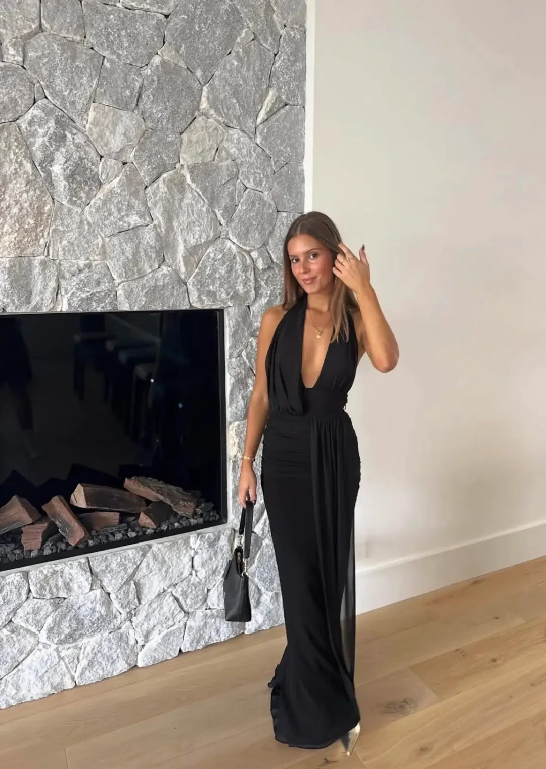 Bec & Bridge Cassis drape maxi dress black size 12 for rent on The Volte - main image