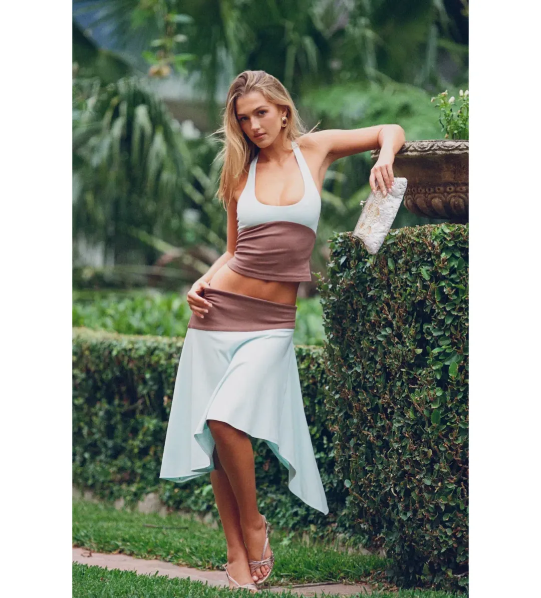 Sabelle Jemima Halter Top and Midi Skirt Set in Sky Size AU8 for rent on The Volte - main image