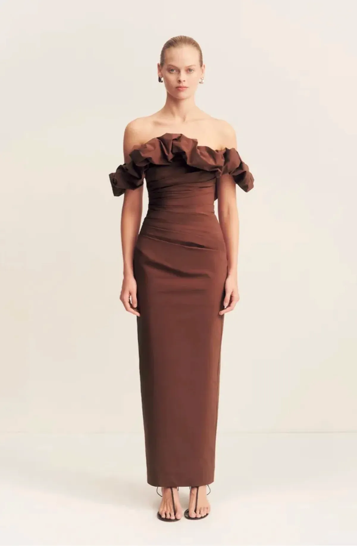 Shona Joy Ruffle draped maxi dress - Size 8  for rent on The Volte - main image