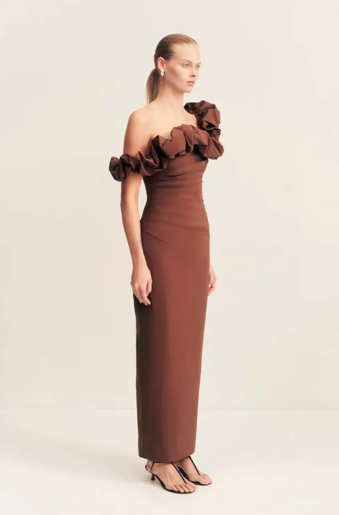Shona Joy Ruffle draped maxi dress - Size 8  for rent on The Volte - main image