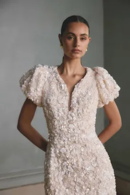 Elliatt Silvana Sequin Puff Sleeve Mini Dress Cream Size M for rent on The Volte - image 5
