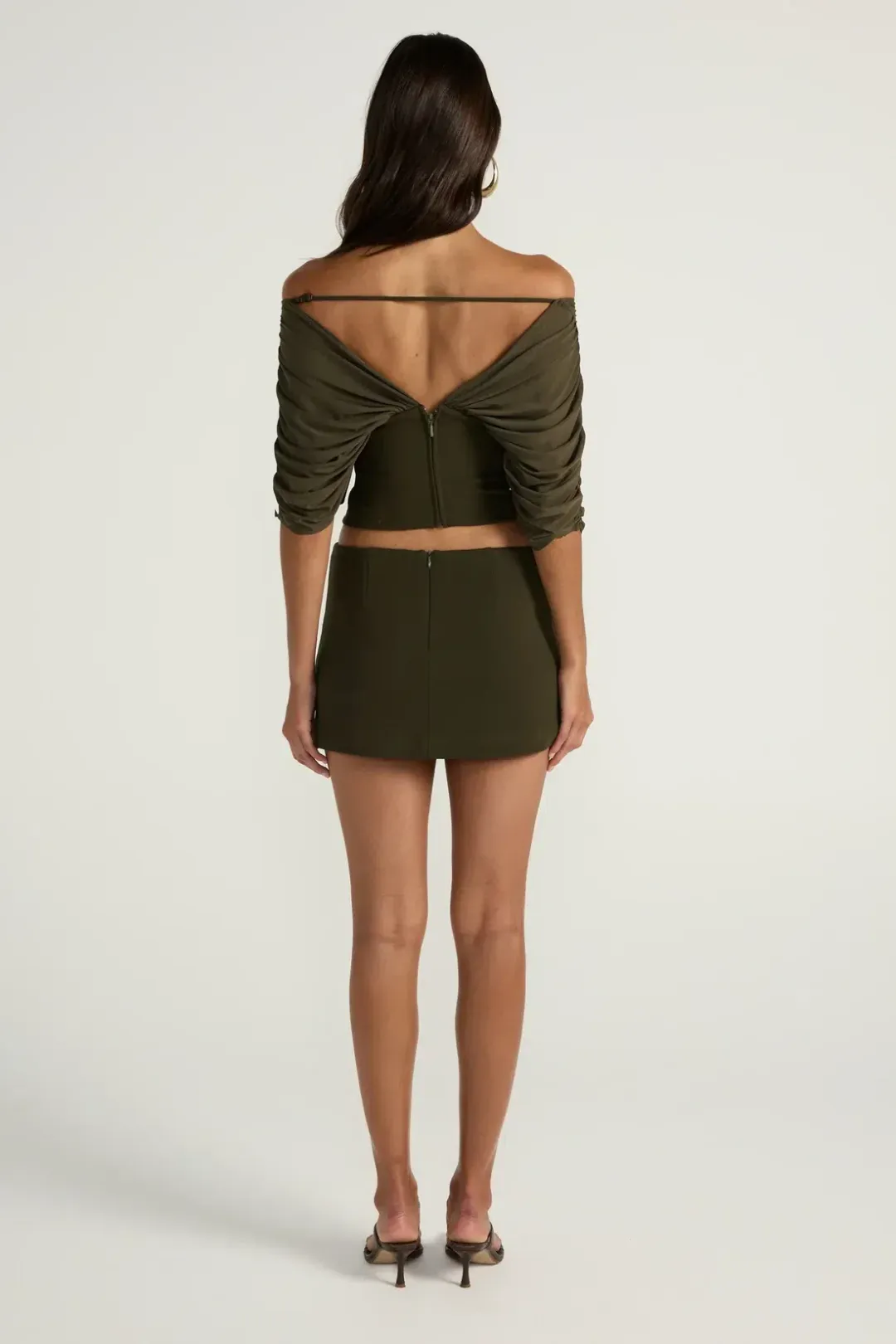 Ance Gria Neve Top & Mini Skirt Set Olive Green Size XS (6) for rent on The Volte - main image