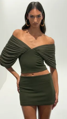 Ance Gria Neve Top & Mini Skirt Set Olive Green Size XS (6) for rent on The Volte - image 1