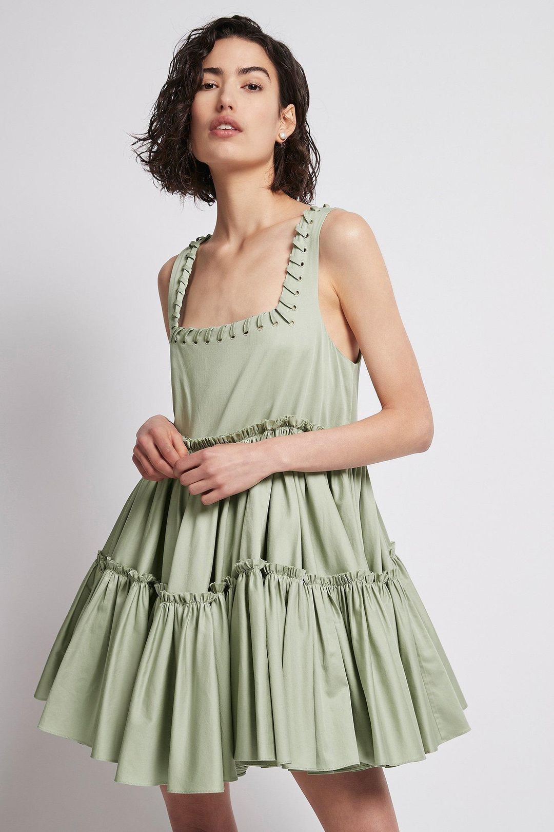 Aje Hushed Mini Dress Bamboo Green Size 8 for rent on The Volte - main image