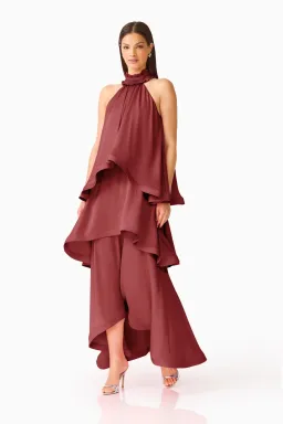 Elliatt Calista Ruffle Neck Tiered Gown Burgundy Size L for rent on The Volte - image 3
