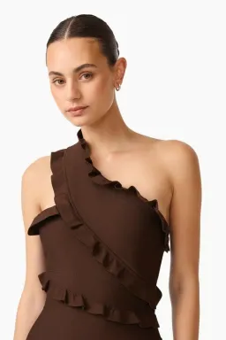 Elliatt Floriana Asymmetric Neck Gown Brown Size L for rent on The Volte - image 4