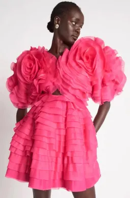 Aje Amour Ruffle Pink Mini Dress Size 14 for rent on The Volte - image 3