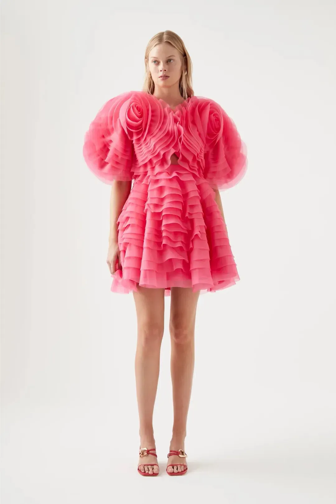 Aje Amour Ruffle Pink Mini Dress Size 14 for rent on The Volte - main image