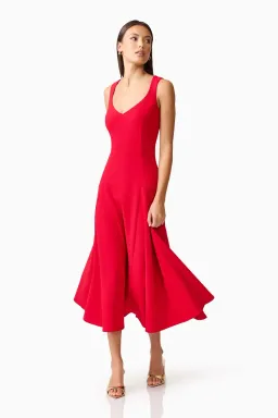 Lila A-Line Midi Dress in Red by Elliatt Size S for rent on The Volte - image 3