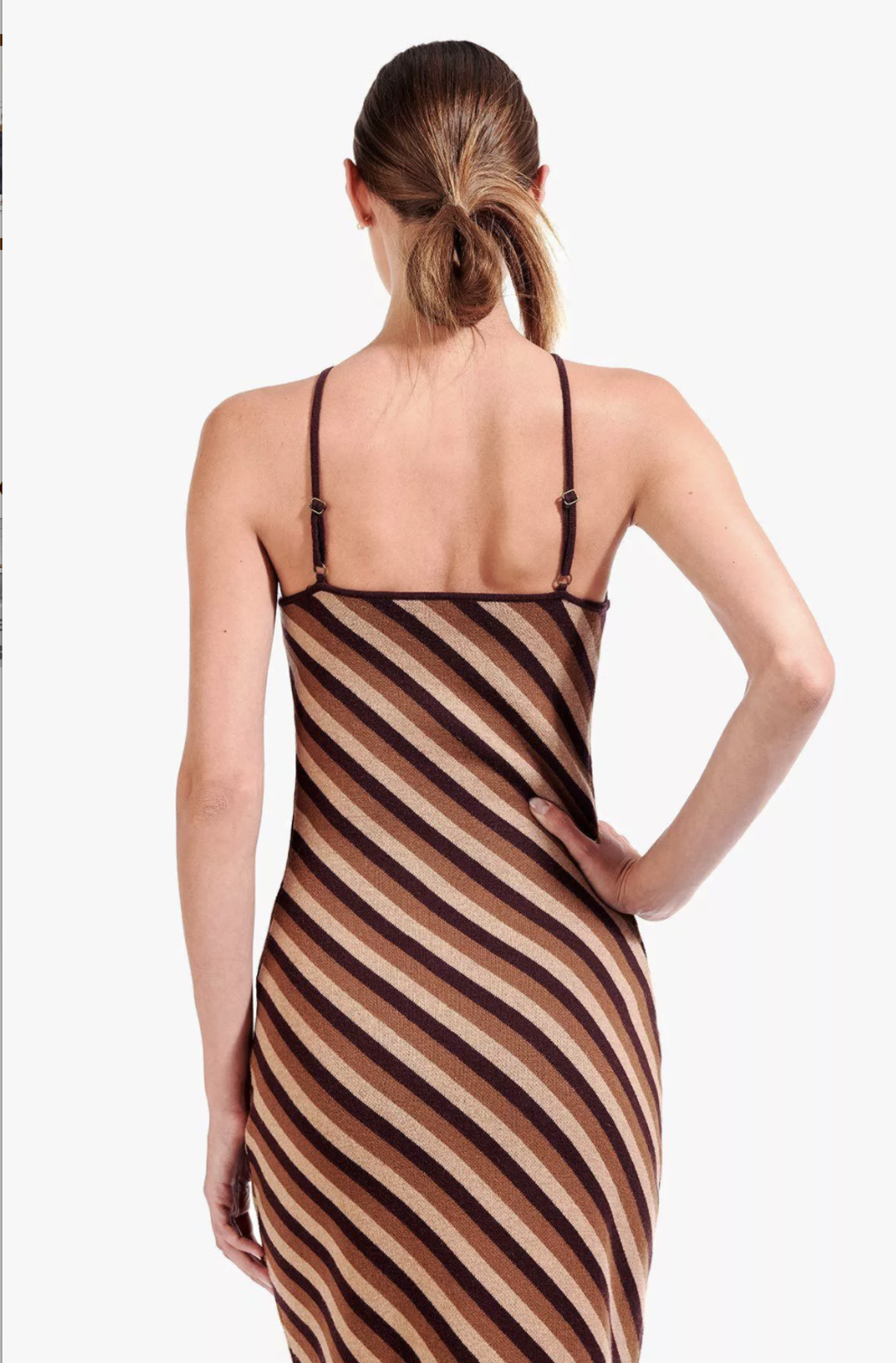 "Staud" Carmel maxi dress, brown diagonal stripe, size small, RRP $320 for rent on The Volte - main image